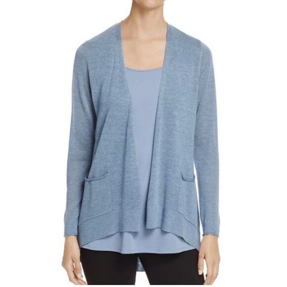 Eileen Fisher Slouchy Open Thin Knit Merino Cardigan In Pond Size Small - Picture 1 of 5